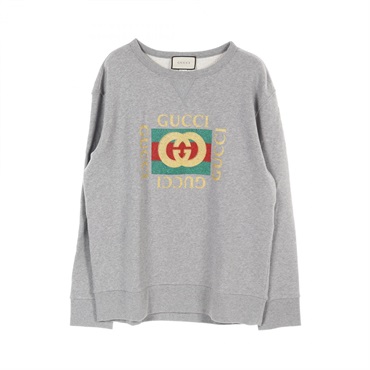 GUCCI Vintage logo tiger sweatshirt 475532 cotton Gray Used mens #XL