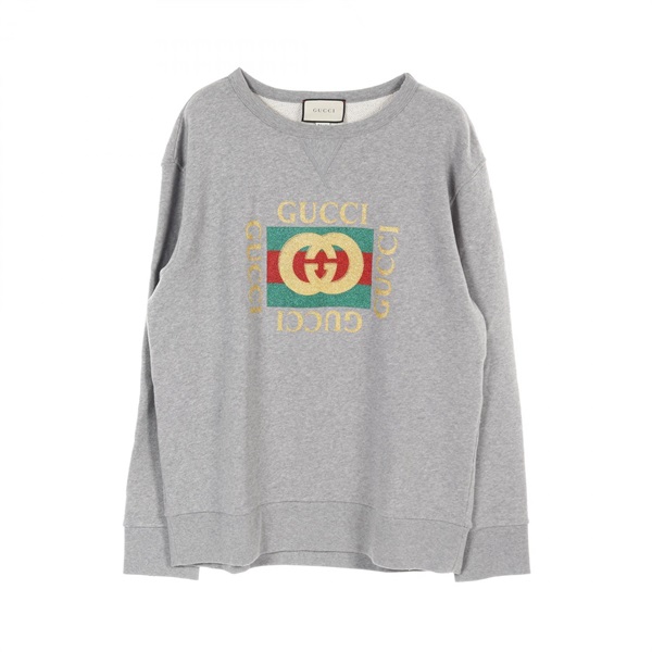 GUCCI Vintage logo tiger sweatshirt 475532 cotton Gray Used mens #XL