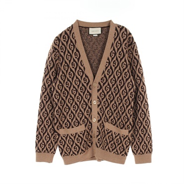 GUCCI G RAMBUS cardigan 595511 wool Beige Brown Used mens #XS
