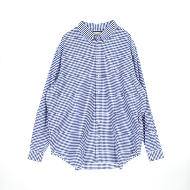 GUCCI PIG one-point embroidery gingham check shirt 557387 cotton Blue mens #44