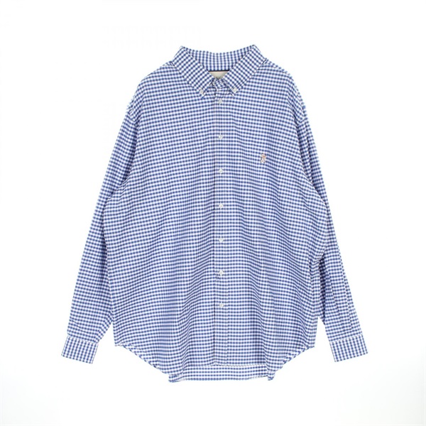 GUCCI PIG one-point embroidery gingham check shirt 557387 cotton Blue mens #44