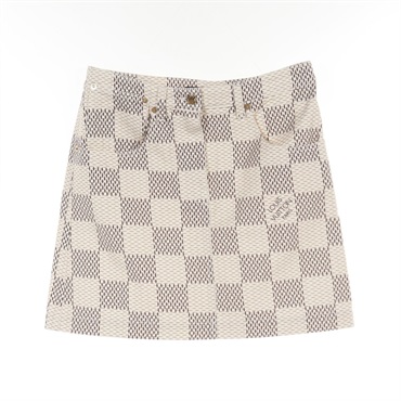 LOUIS VUITTON Damier mini skirt #38 jupe RW221W KE3 FMSK20 cotton Beige Black