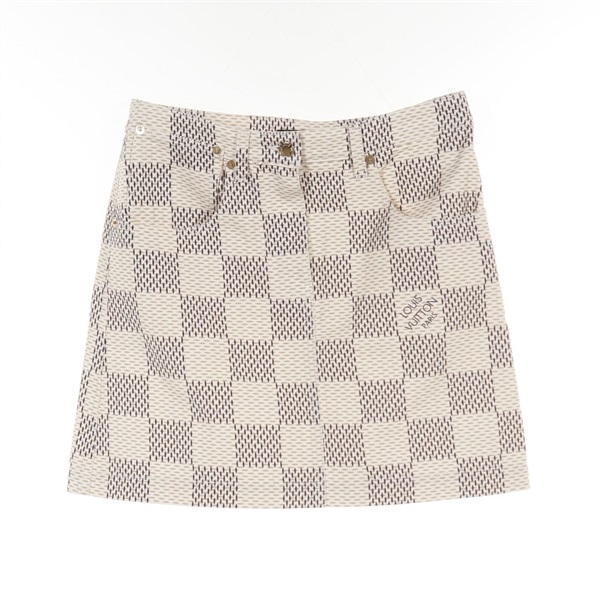 LOUIS VUITTON Damier mini skirt #38 jupe RW221W KE3 FMSK20 cotton Beige Black
