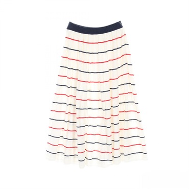 Miu Miu Pile Pleated Skirt MMG378 Cotton Nylon White Navy Red #36 Used Women