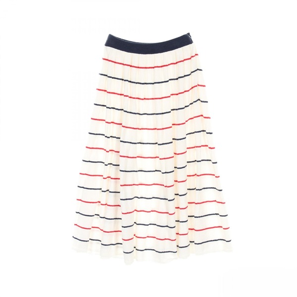 Miu Miu Pile Pleated Skirt MMG378 Cotton Nylon White Navy Red #36 Used Women