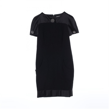 CHANEL Bijoux Dress #36 short sleeves P52338W05713 wool silk Black Used