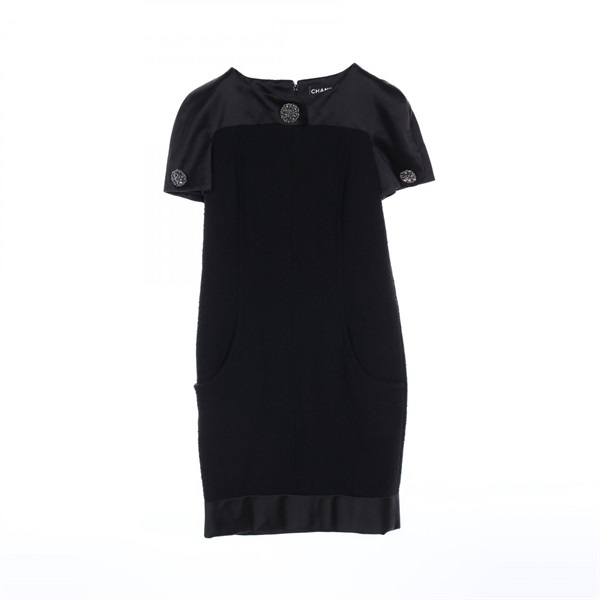 CHANEL Bijoux Dress #36 short sleeves P52338W05713 wool silk Black Used