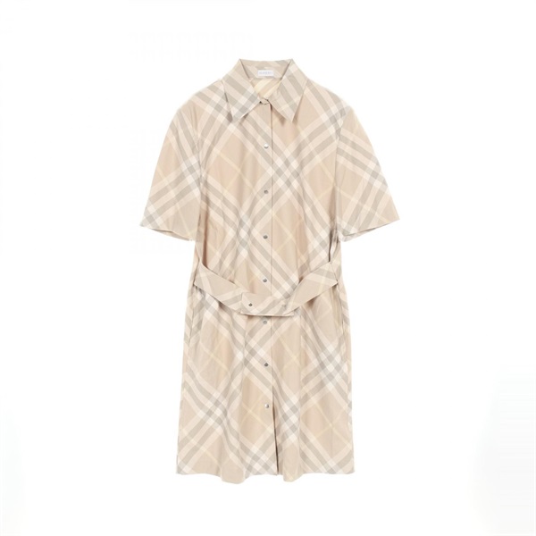 BURBERRY Nova Check Belted Dress 8083547 Cotton Beige Multicolor Used Women