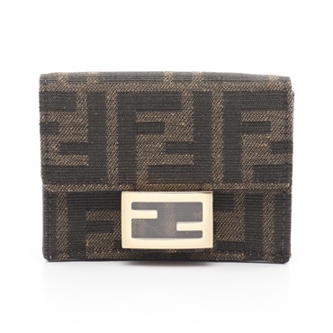 FENDI Baguette Zucca Tri-fold compact wallet purse 8M0395A98PF0A6E canvas marron