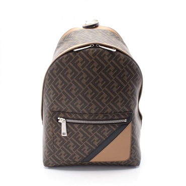 FENDI CHIODO DIAGONAL ZUCCA Rucksack Backpack 7VZ076 canvas leather Brown Black