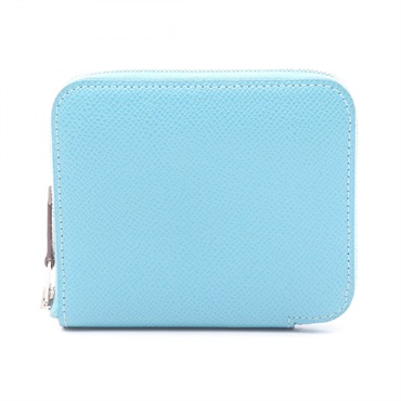 HERMES Azap compact silk in coin purse B Epsom leather Blue aztec Used SHW Women