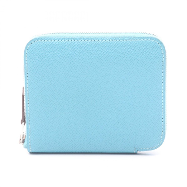 HERMES Azap compact silk in coin purse B Epsom leather Blue aztec Used SHW Women