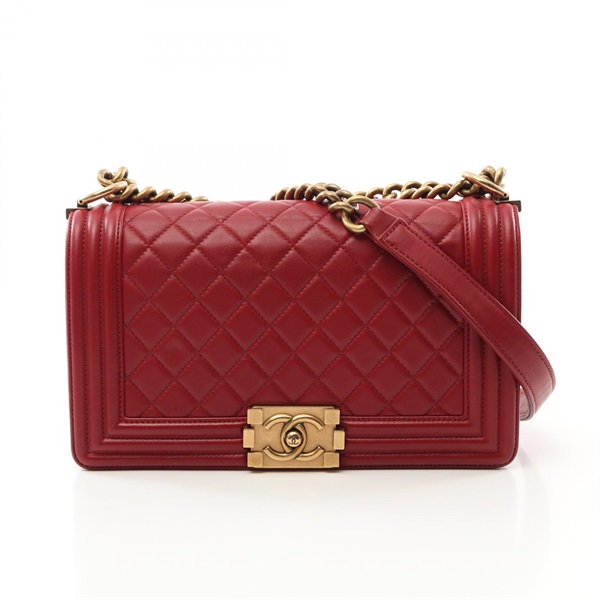CHANEL Boy chanel chain Shoulder Bag A67086 Lambskin leather Red Used GHW