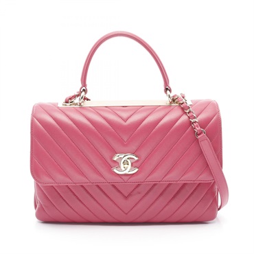 CHANEL Trendy CC Top Handle 2way Shoulder bag Lamb leather Pink Used Women GHW