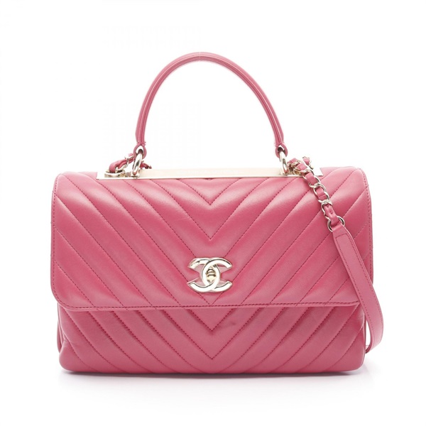 CHANEL Trendy CC Top Handle 2way Shoulder bag Lamb leather Pink Used Women GHW