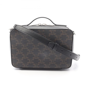 CELINE Triomphe Mini Messenger Box Shoulder Bag canvas leather Black Brown Used