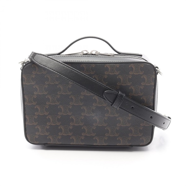 CELINE Triomphe Mini Messenger Box Shoulder Bag canvas leather Black Brown Used