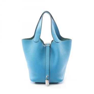 HERMES Picotin Lock PM Handbag Taurillon Clemence leather Blue Used Women A SHW