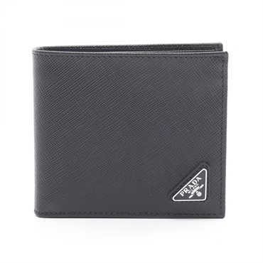 PRADA SAFFIANO TRIANG Bi-fold wallet purse 2MO738QHHF0002 leather Black nero