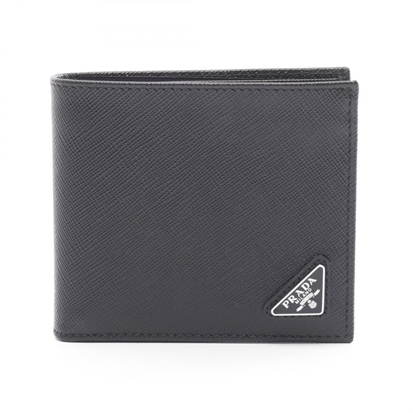 PRADA SAFFIANO TRIANG Bi-fold wallet purse 2MO738QHHF0002 leather Black nero