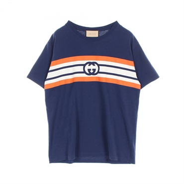 GUCCI Interlocking G T-shirt 616036 cotton Navy White Orange Used mens #M