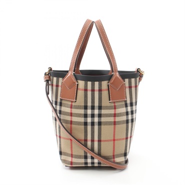 BURBERRY Mini London Tote Bag 8070461 canvas leather Beige Brown Used Women
