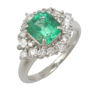 JEWELRY Emerald Diamond Ring Pt900 Platinum Green Used women US size 5.25