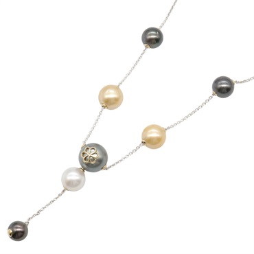 JEWELRY Necklace 14KWG White Gold Pearl Black White 42cm Used