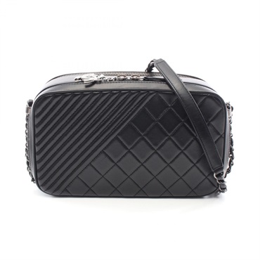 CHANEL Coco Boy Camera Crossbody Chain Shoulder Bag A92656 Lambskin Black SHW CC
