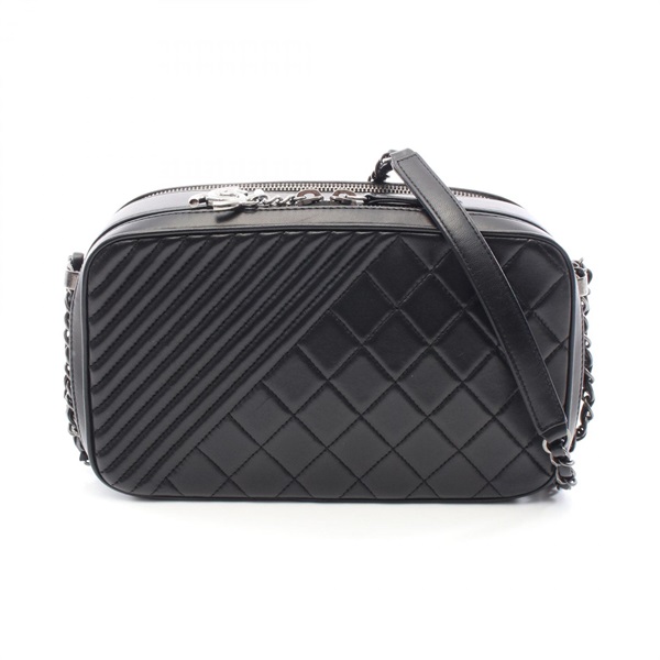 CHANEL Coco Boy Camera Crossbody Chain Shoulder Bag A92656 Lambskin Black SHW CC