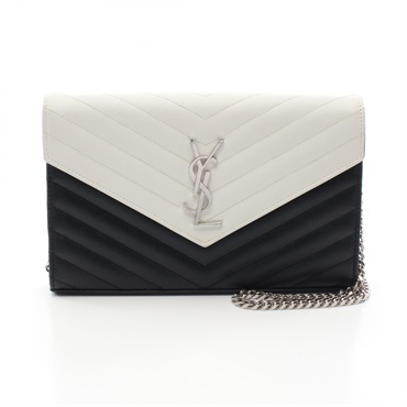 SAINT LAURENT Cassandra Classic Shoulder Bag 377828 leather White Black Used WOC