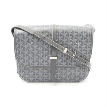 GOYARD Belvedere MM Shoulder Bag crossbody canvas leather Gray White Used Women