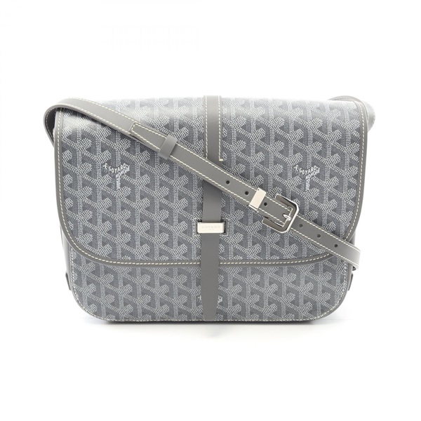 GOYARD Belvedere MM Shoulder Bag crossbody canvas leather Gray White Used Women