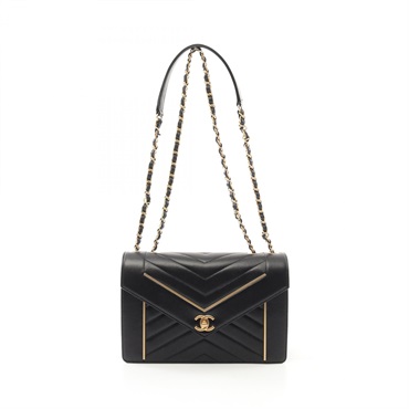 CHANEL Chevron V Stitch chain Shoulder Bag A91897 Lamb leather Black Used GHW CC