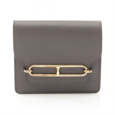 HERMES Roulis Slim Bi-fold wallet purse Z Evercolor Gray Etain Used GHW