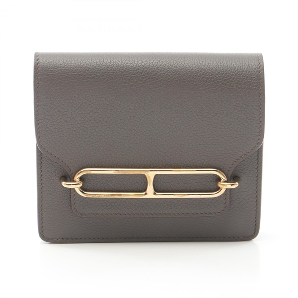HERMES Roulis Slim Bi-fold wallet purse Z Evercolor Gray Etain Used GHW
