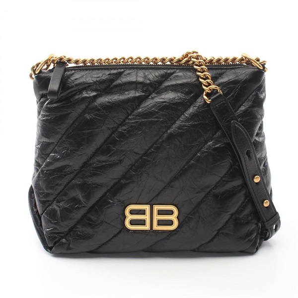 BALENCIAGA Crush small quilted hobo Shoulder Bag leather Black NEW Women GHW BB