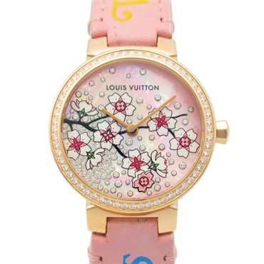 LOUIS VUITTON Tambour Sakura Diamond Wrist Watch Q1K09 Quartz 18KPG Used Women