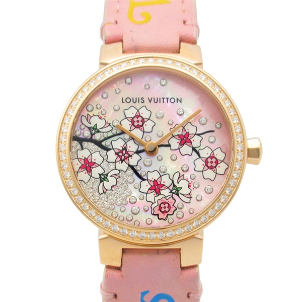 LOUIS VUITTON Tambour Sakura Diamond Wrist Watch Q1K09 Quartz 18KPG Used Women