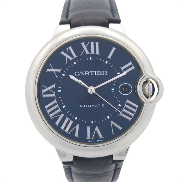 CARTIER Baron blue Wrist Watch WSBB0025 Automatic SS leather Used mens