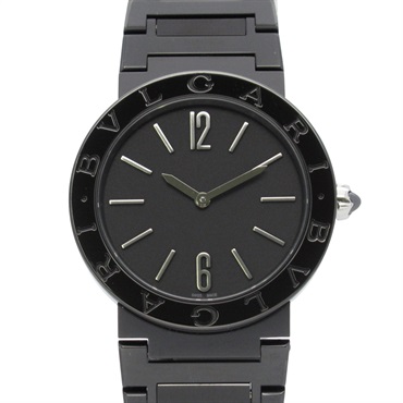 BVLGARI 12P Diamond Wrist Watch BB33S Quartz Stainless Steel BlackDLC Used Women