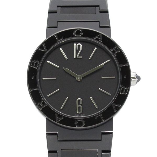 BVLGARI 12P Diamond Wrist Watch BB33S Quartz Stainless Steel BlackDLC Used Women
