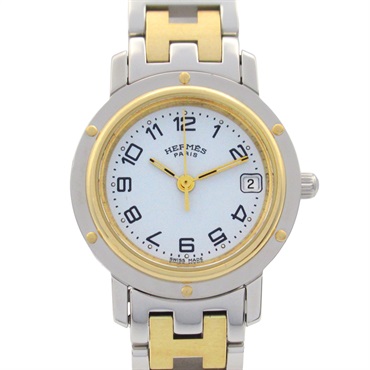HERMES Clipper Wrist Watch CL4.220 Quartz Gold Plated Stainless Steel Used Women