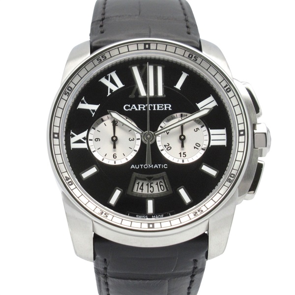 CARTIER Caliber de Cartier Chrono Wrist Watch W7100060 Auto SS leather Used mens