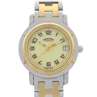 HERMES Clipper Wrist Watch CL4.220 Quartz Gold Plated Stainless Steel Used Women