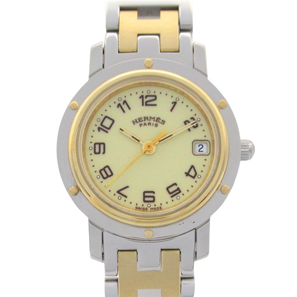 HERMES Clipper Wrist Watch CL4.220 Quartz Gold Plated Stainless Steel Used Women