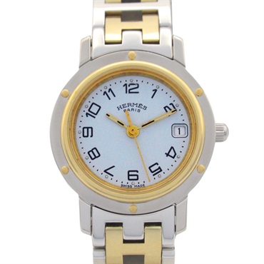 HERMES Clipper Wrist Watch CL4.220 Quartz Gold Plated Stainless Steel Used Women