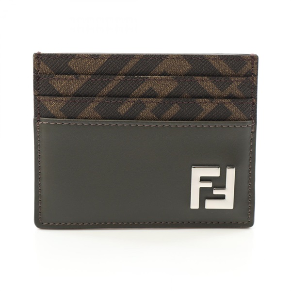 FENDI FF logo Card Case 7M0164AFF2F1QCZ leather canvas Green Black NEW mens