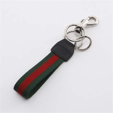 GUCCI Web Stripe KeyChain 804040JAAG1 8942 canvas leather metal Red Green NEW