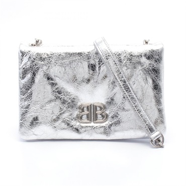 BALENCIAGA MONACO Nano Metallized Shoulder Bag leather Silver NEW crossbody